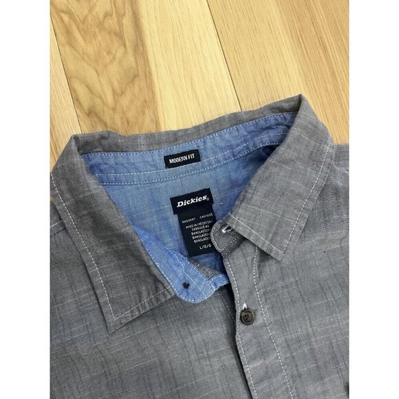 Dickies Modern Fit Gray Short Sleeve Button Down Shirt L - Picture 2 of 3